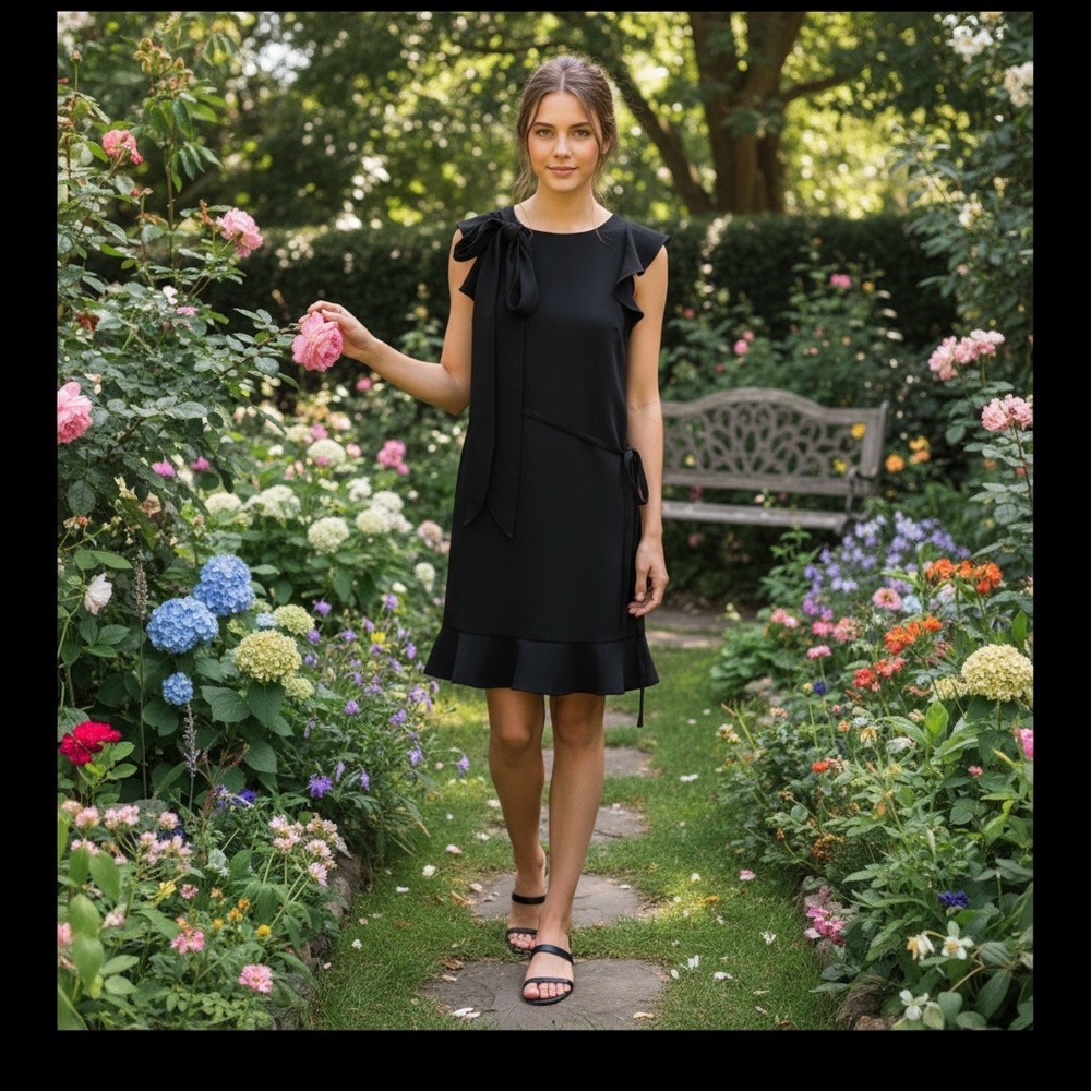 LOFT Black Dress with Bow Detail, 0P